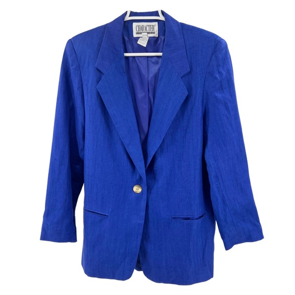 Character Suburban Wear vintage linen royal blue blazer single button 12 office - Picture 1 of 9